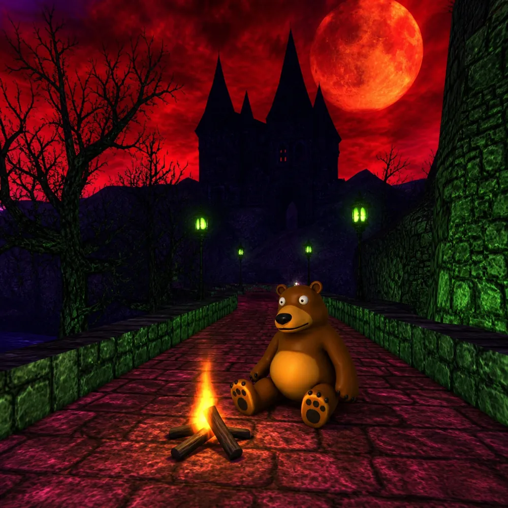 Behr sitting by a campfire
